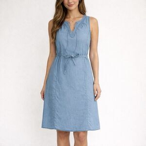 Old Navy Chambray Dress 2X Plus Blue Sleeveless Tie Waist Casual Summer Plus